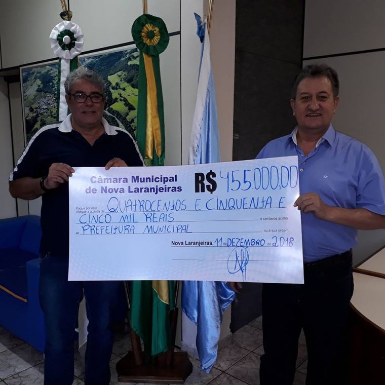 Câmara devolve  R$ 455 mil reais ao município de Nova Laranjeiras