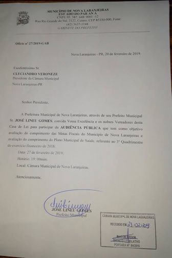 Audiência Pública do 3º. Quadrimestre do exercício Financeiro de 2018
